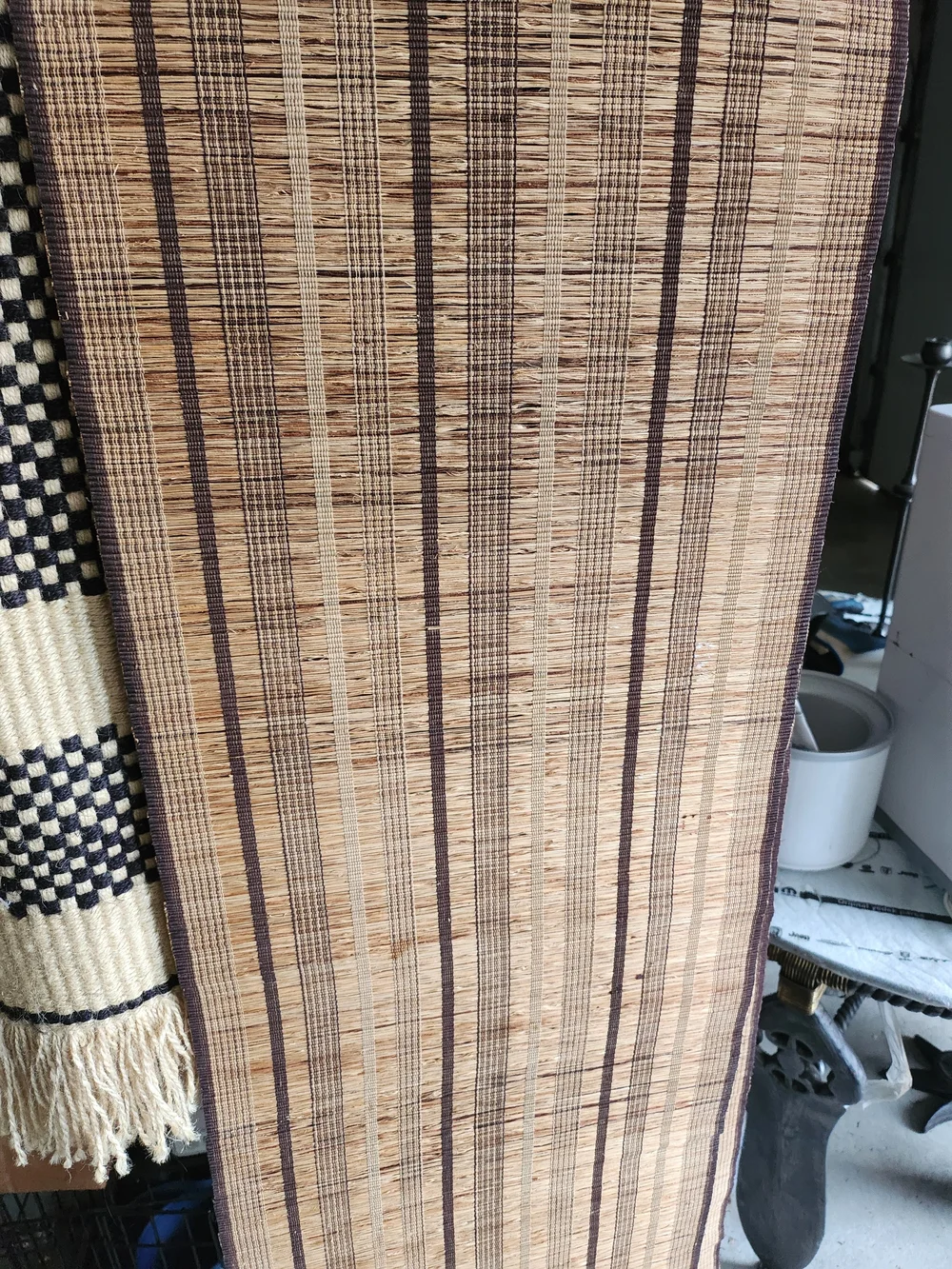Natural Woven Table Runner with Brown Stripe